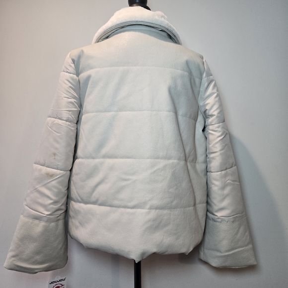 Jou Jou Faux Leather Jacket Large Women's Vegan Cream Beige - Picture 4 of 10